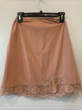 Women's taupe Lace-Trim Slip Skirt small short - nylon Vintage